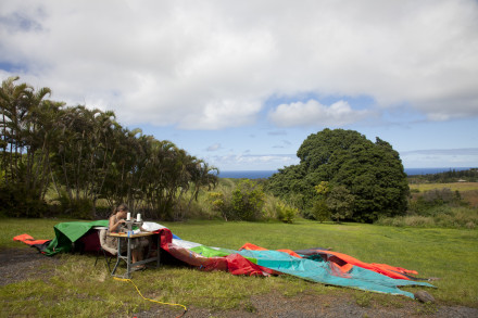 Artist Maia Marinelli works on Wind Playground at her 'studio' in Maui, HI. Photo courtesy of the artist.